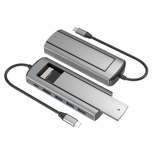 FX-2303 6-in-1 Type-C Hub M.2 SATA SSD Enclosure with 4K HD, 100W PD, 3x USB 3.0 Port - 1