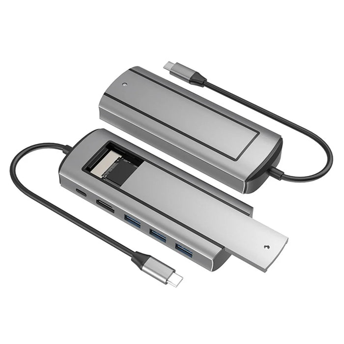 FX-2303 6-in-1 Type-C Hub M.2 SATA SSD Enclosure with 4K HD, 100W PD, 3x USB 3.0 Port - 1