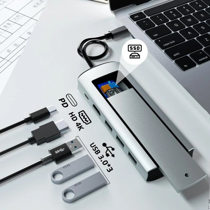 FX-2303 6-in-1 Type-C Hub M.2 SATA SSD Enclosure with 4K HD, 100W PD, 3x USB 3.0 Port - 3
