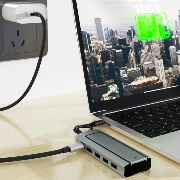 FX-2303 6-in-1 Type-C Hub M.2 SATA SSD Enclosure with 4K HD, 100W PD, 3x USB 3.0 Port - 4