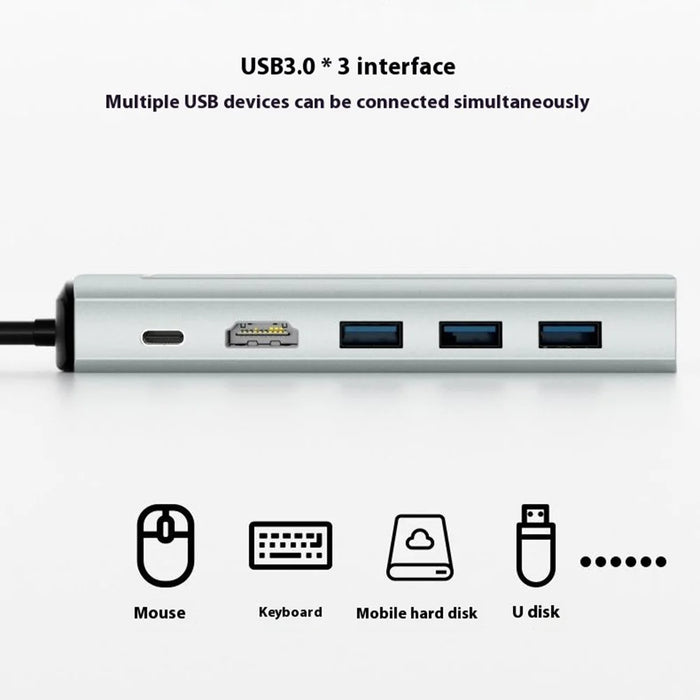 FX-2303 6-in-1 Type-C Hub M.2 SATA SSD Enclosure with 4K HD, 100W PD, 3x USB 3.0 Port - 5
