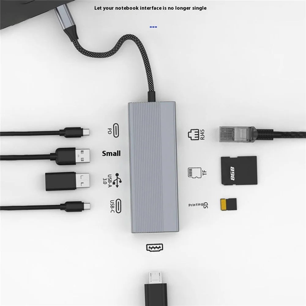 8-in-1 Type-C Hub Aluminum Alloy Docking Station, 4K HD + RJ45 + USB-C + 2 USB 3.0 + TF / SD Card Reader - 2