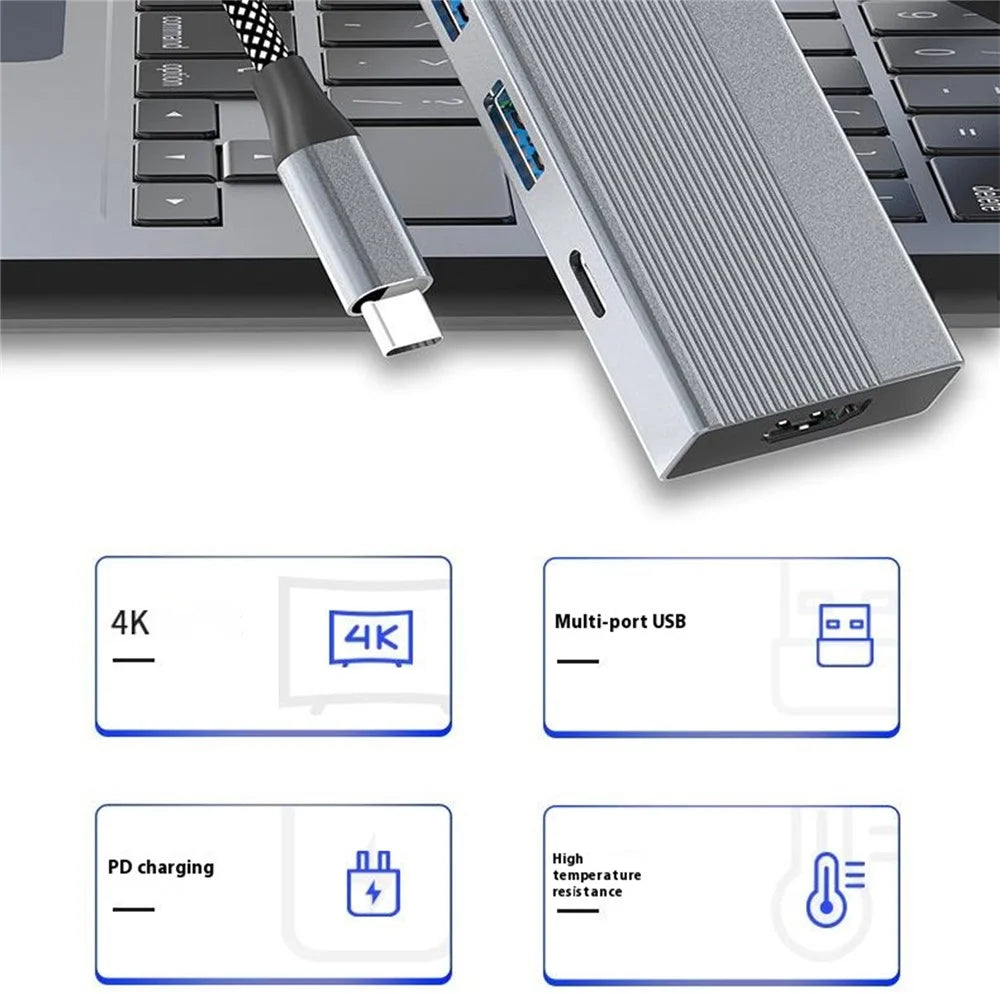 8-in-1 Type-C Hub Aluminum Alloy Docking Station, 4K HD + RJ45 + USB-C + 2 USB 3.0 + TF / SD Card Reader - 4