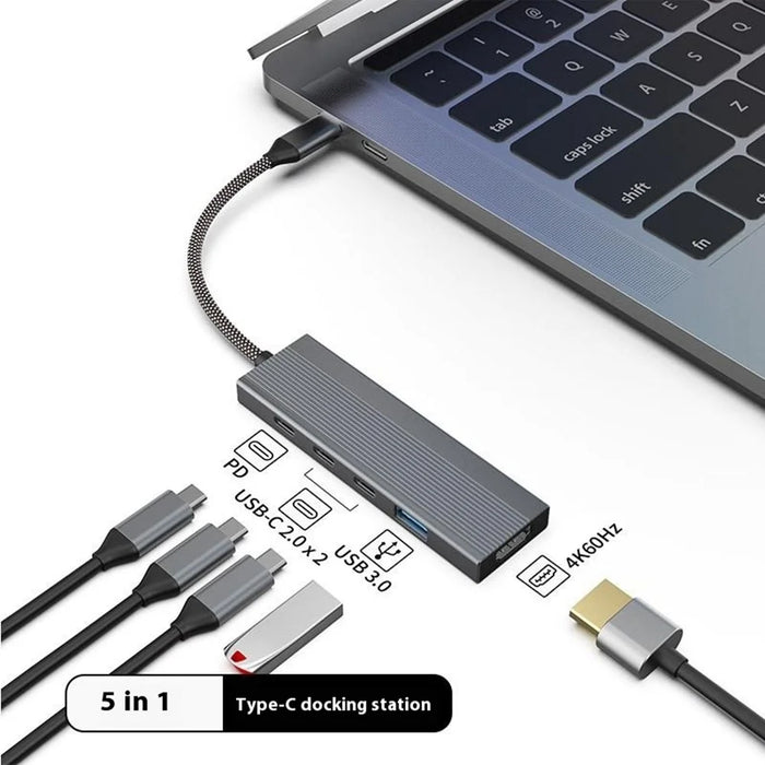 5-in-1 Docking Station Type-C Hub with 4K 60Hz HD + 2x USB-C + USB 3.0 + PD Charging Port - 2