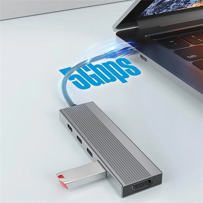 5-in-1 Docking Station Type-C Hub with 4K 60Hz HD + 2x USB-C + USB 3.0 + PD Charging Port - 6