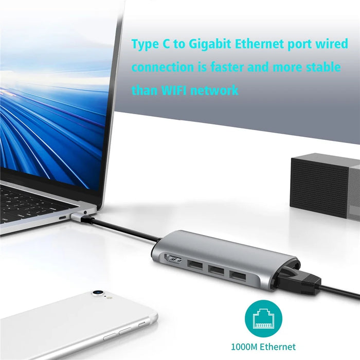 FX-1926 8-in-1 Type-C Hub with 4K HD, Gigabit Ethernet, 3x USB 3.0 Ports, SD / TF Card Reader - 5