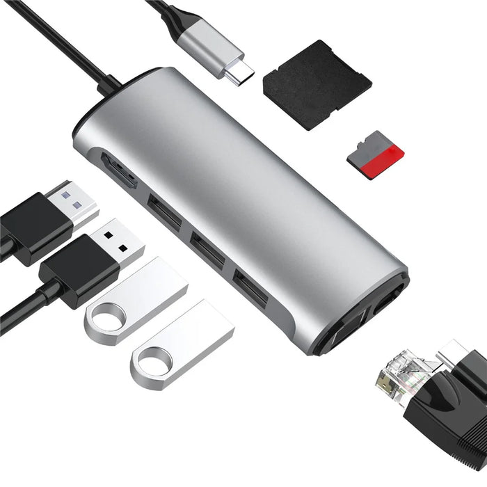 FX-1926 8-in-1 Type-C Hub with 4K HD, Gigabit Ethernet, 3x USB 3.0 Ports, SD / TF Card Reader - 6