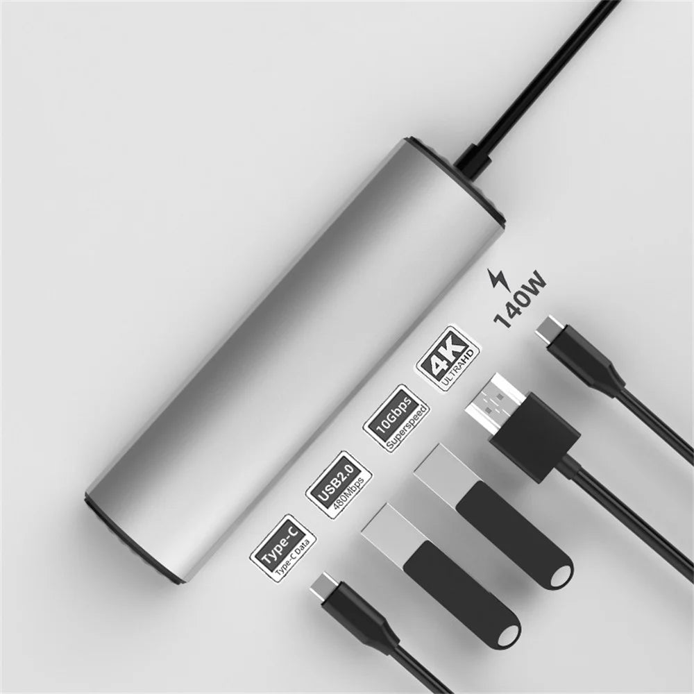 FX-2310C 5-in-1 Data Transfer Type-C Hub with 4K 60Hz HD, USB-A / USB-C and PD 140W Charging Port - 2