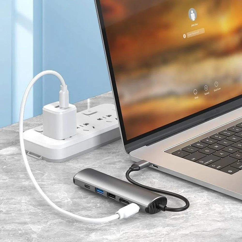 FX-2310C 5-in-1 Data Transfer Type-C Hub with 4K 60Hz HD, USB-A / USB-C and PD 140W Charging Port - 6