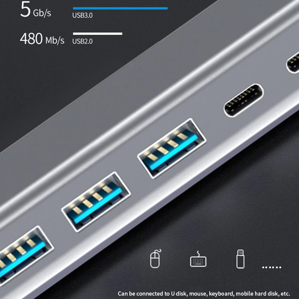 FX-2020 14-in-1 Type-C Hub Multi-Function Docking Station with 4K UHD, USB-C, VGA, SD / TF Reader - 4