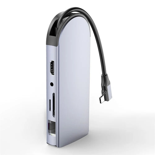 FX-1939C Docking Station Type-C to USB-C + 4xUSB2.0 + SD / TF Card Slot + 3.5mm + 4K HD + VGA + RJ45 USB Hub Adapter - 1