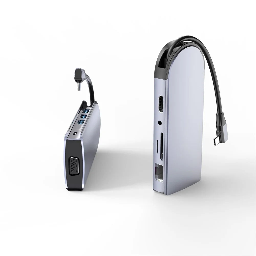 FX-1939C Docking Station Type-C to USB-C + 4xUSB2.0 + SD / TF Card Slot + 3.5mm + 4K HD + VGA + RJ45 USB Hub Adapter - 6