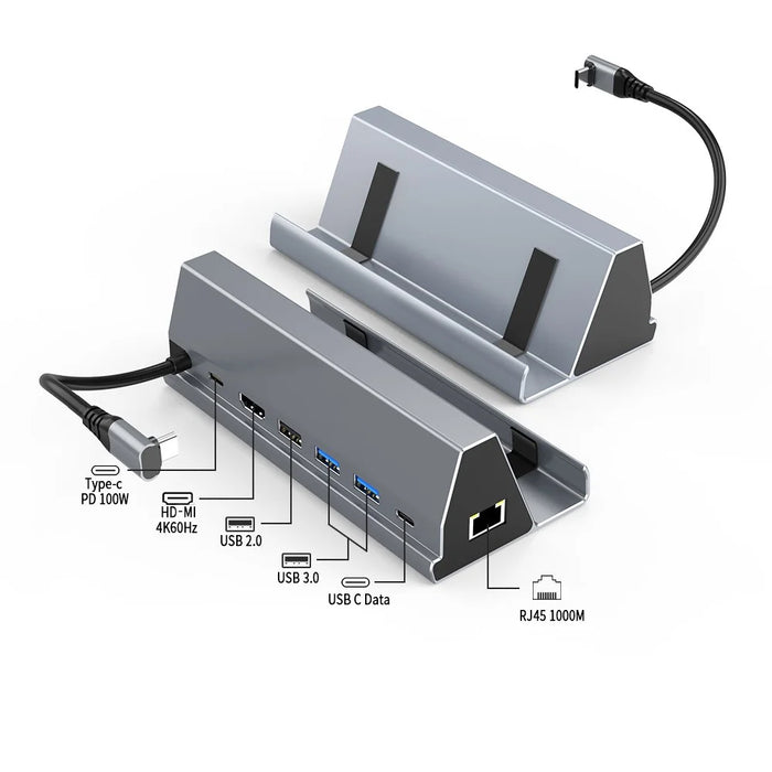 FX-2221 For Steam Deck 7-in-1 Dock Station Game Console Stand USB Hub RJ45 + HD + 2xUSB3.0 + USB2.0 + Type-C Data + Type-C PD Adapter - 5