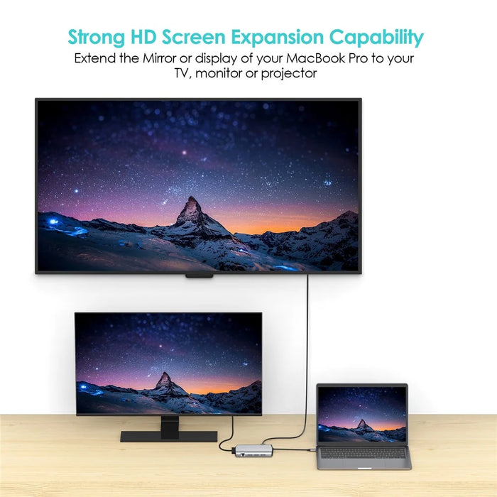 1928 11-in-1 Docking Station Type-C to USB-C + USB2.0 + 3xUSB3.0 + SD / TF Card Slot + 3.5mm + 4K HD + VGA + RJ45 USB Hub Adapter - 4