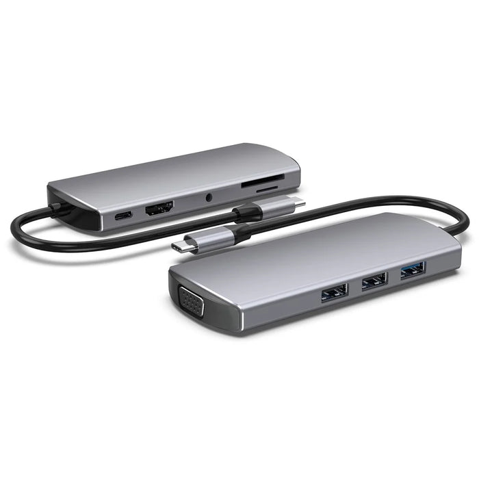 FX-1928G 9-in-1 USB Hub Docking Station Type-C to USB-C + 3xUSB3.0 + SD / TF Card Slot + 3.5mm + 4K HD + VGA Adapter - 1