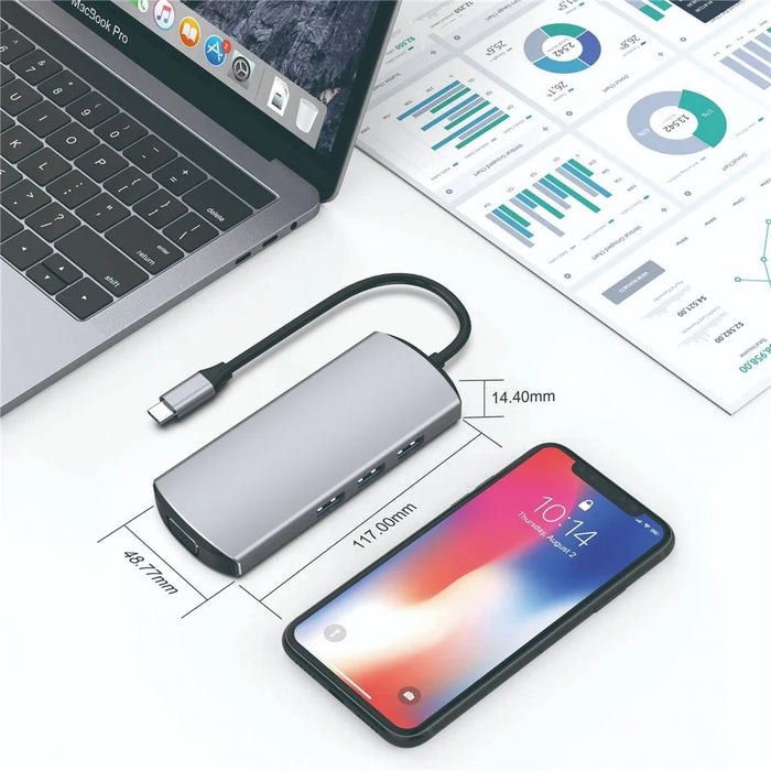 FX-1928G 9-in-1 USB Hub Docking Station Type-C to USB-C + 3xUSB3.0 + SD / TF Card Slot + 3.5mm + 4K HD + VGA Adapter - 7