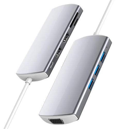 9-in-1 USB Hub Type-C to USB-C + 3xUSB3.0 + SD / TF Card Slot + 2xHD + VGA Adapter Docking Station - 1