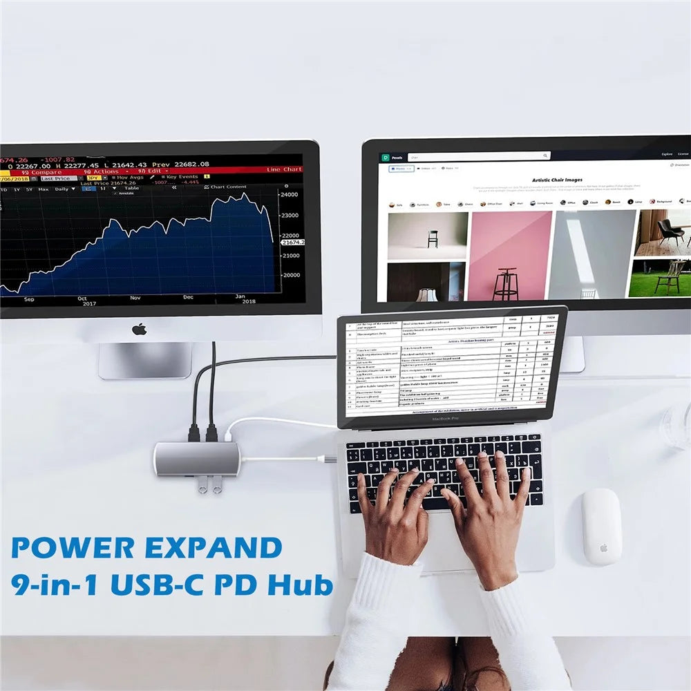 9-in-1 USB Hub Type-C to USB-C + 3xUSB3.0 + SD / TF Card Slot + 2xHD + VGA Adapter Docking Station - 5