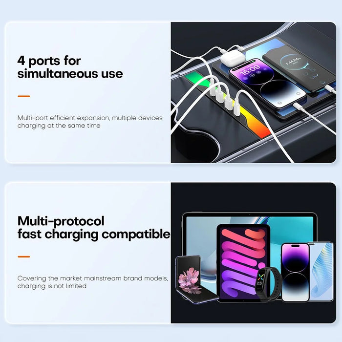FX-TSL02 For Tesla Model 3 / Y Central Control 4-in-1 Docking Station 2xUSB + 2xType-C USB Hub - 4