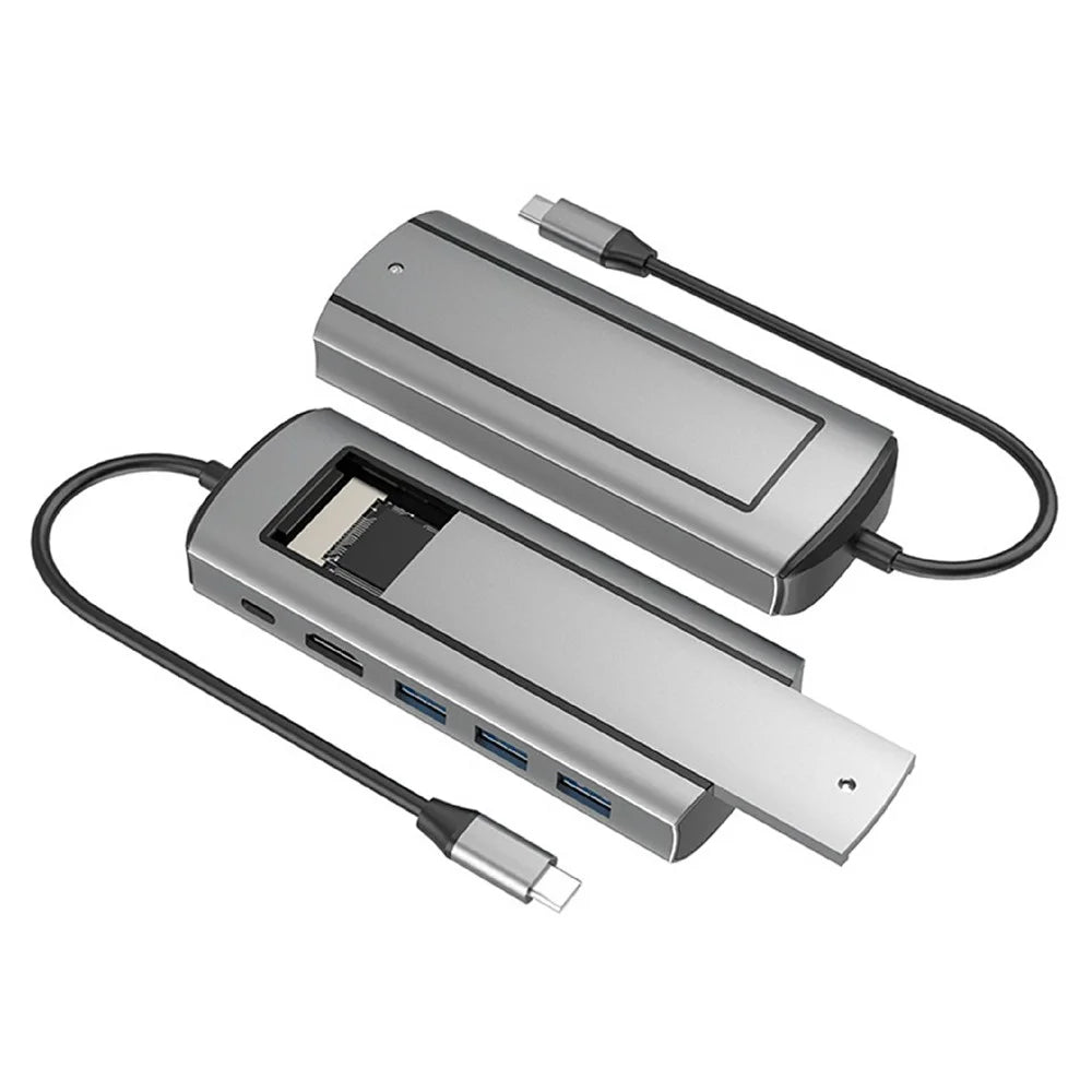 FX-2303A 6-in-1 USB Hub Type-C to 3xUSB3.0 + HD + USB-C PD + Hard Disk Enclosure Docking Station, SATA+NVME Dual Protocol - 1