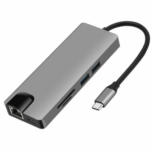 FX-1818 9-in-1 USB Hub Docking Station Type-C to USB-C + 2xUSB3.0 + SD / TF Slot + 3.5mm + HD + VGA + RJ45 Gigabit Adapter - 1