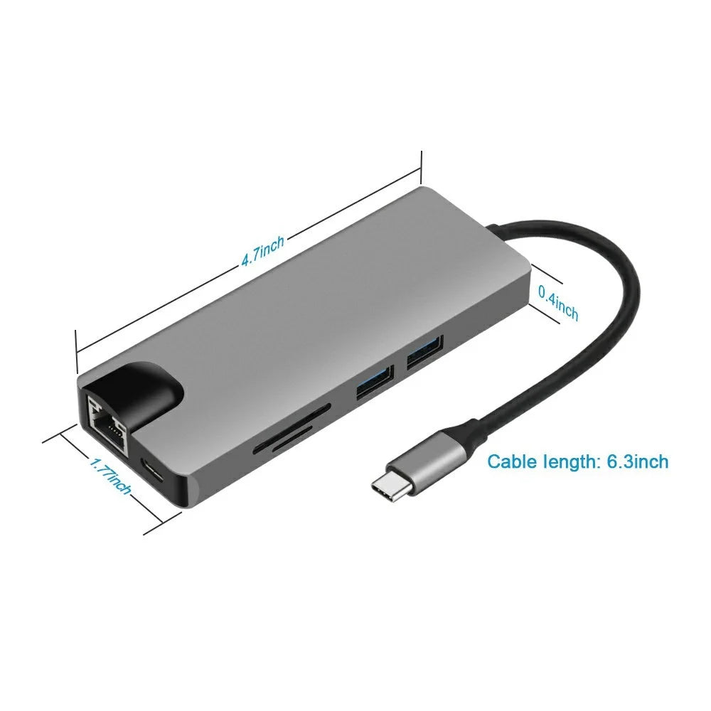FX-1818 9-in-1 USB Hub Docking Station Type-C to USB-C + 2xUSB3.0 + SD / TF Slot + 3.5mm + HD + VGA + RJ45 Gigabit Adapter - 6