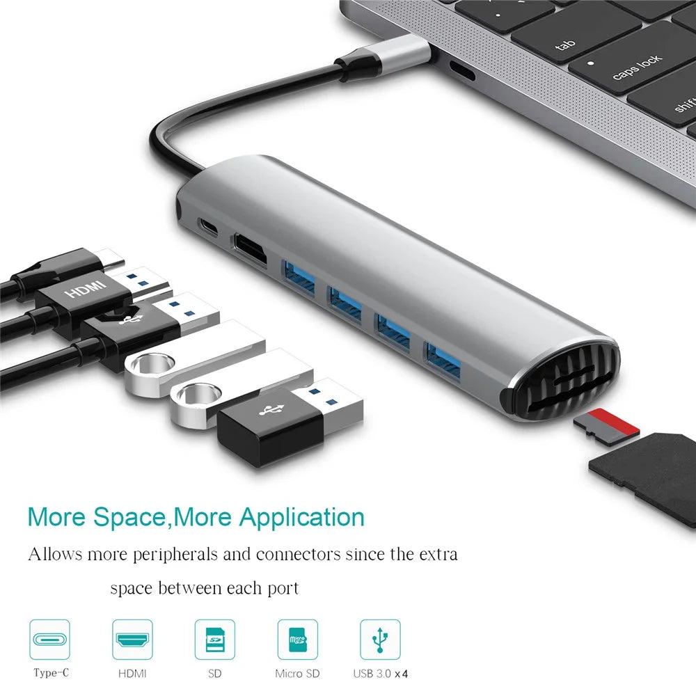 FX-1919H 8-in-1 USB Hub Docking Station Type-C to USB-C + 4xUSB3.0 + SD / TF Slot + 4K HD Adapter - 2