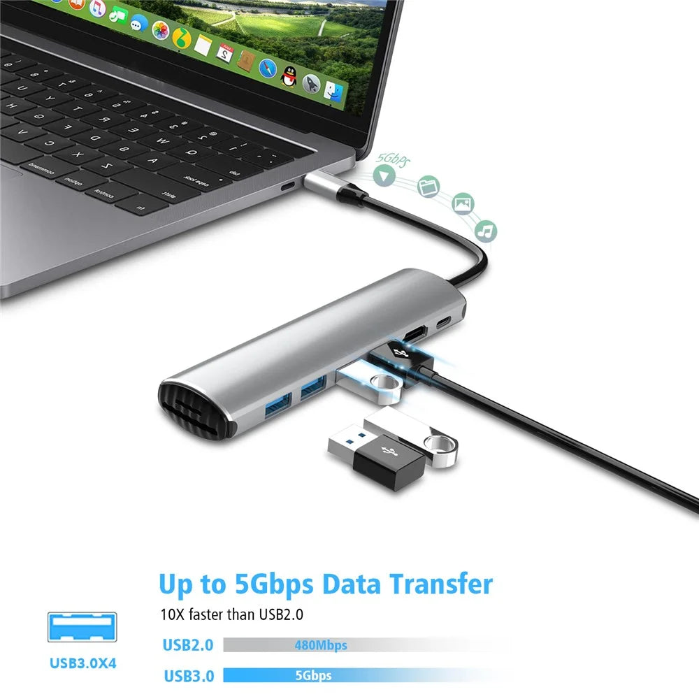 FX-1919H 8-in-1 USB Hub Docking Station Type-C to USB-C + 4xUSB3.0 + SD / TF Slot + 4K HD Adapter - 3