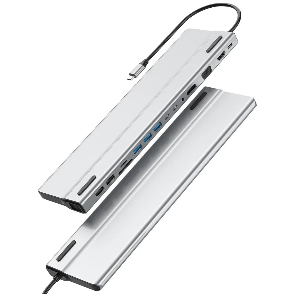 FX-2020C 15-in-1 Type-C Hub with Dual 4K HD, 100W PD, 5Gbps USB-C, VGA, RJ45 and SD / TF Card Reader - 1
