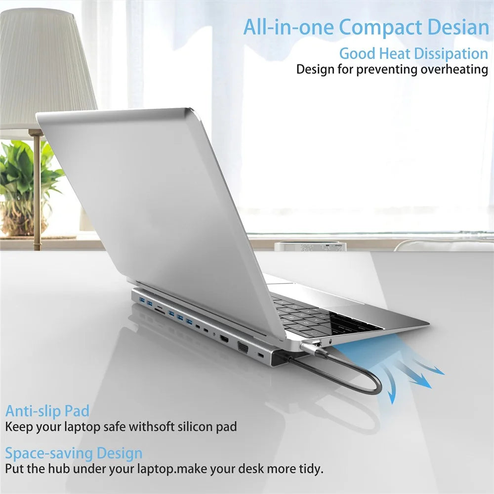 FX-2020C 15-in-1 Type-C Hub with Dual 4K HD, 100W PD, 5Gbps USB-C, VGA, RJ45 and SD / TF Card Reader - 2
