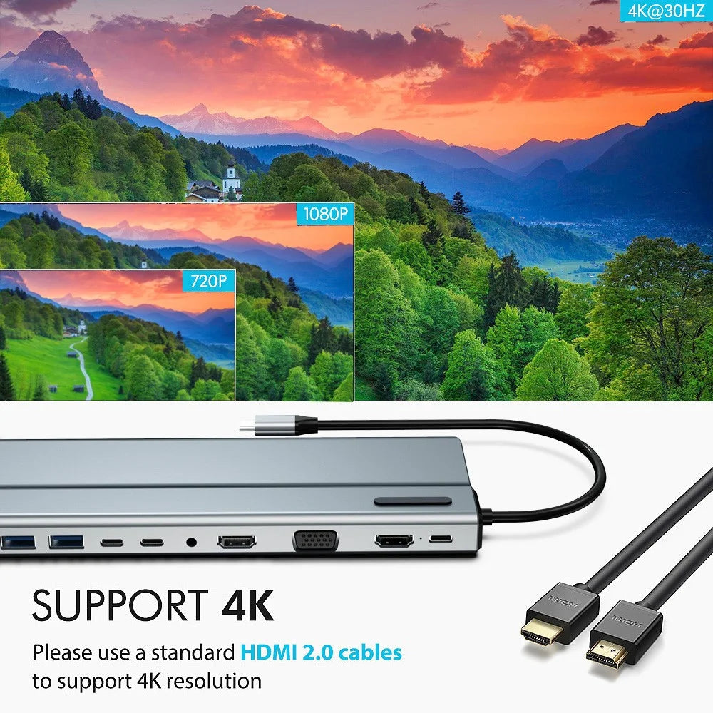 FX-2020C 15-in-1 Type-C Hub with Dual 4K HD, 100W PD, 5Gbps USB-C, VGA, RJ45 and SD / TF Card Reader - 5