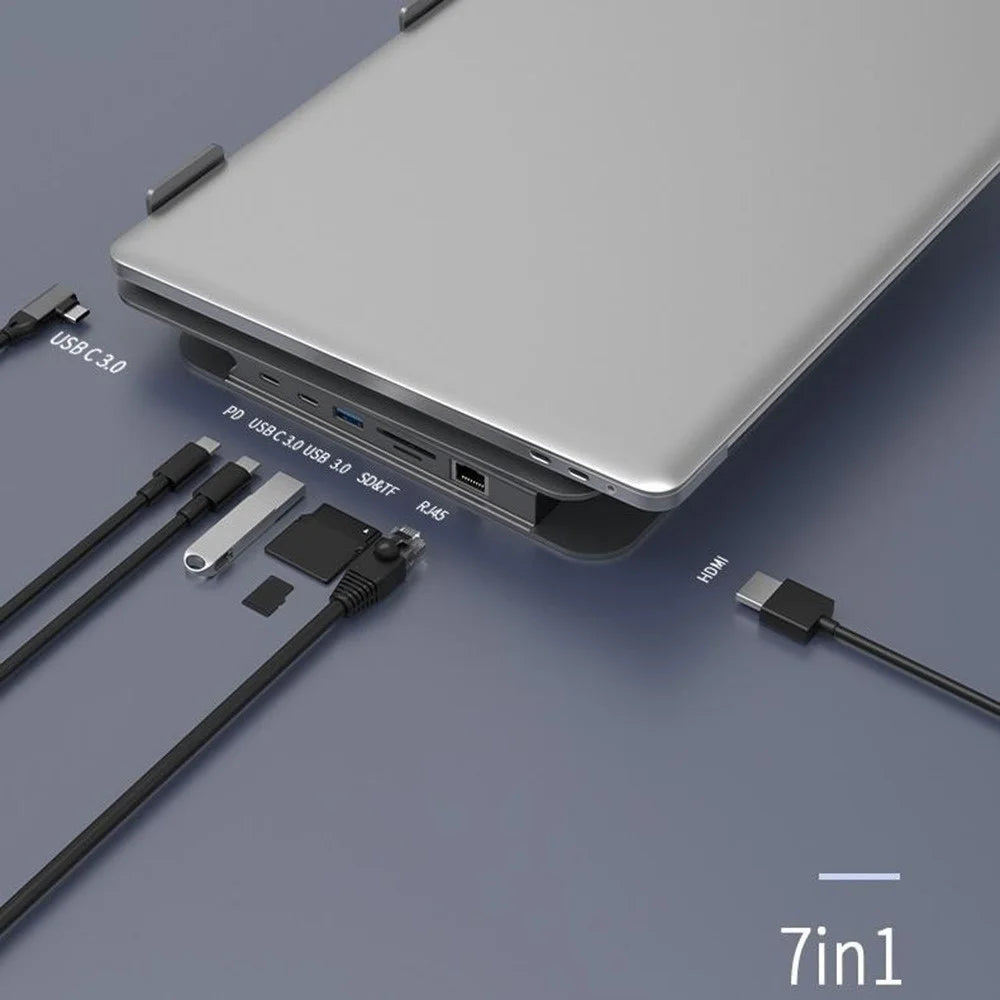 FX-2238 Foldable Laptop Stand with Docking Station, 4K HD + USB-A + USB-C + RJ45 + SD / TF Reader - 3