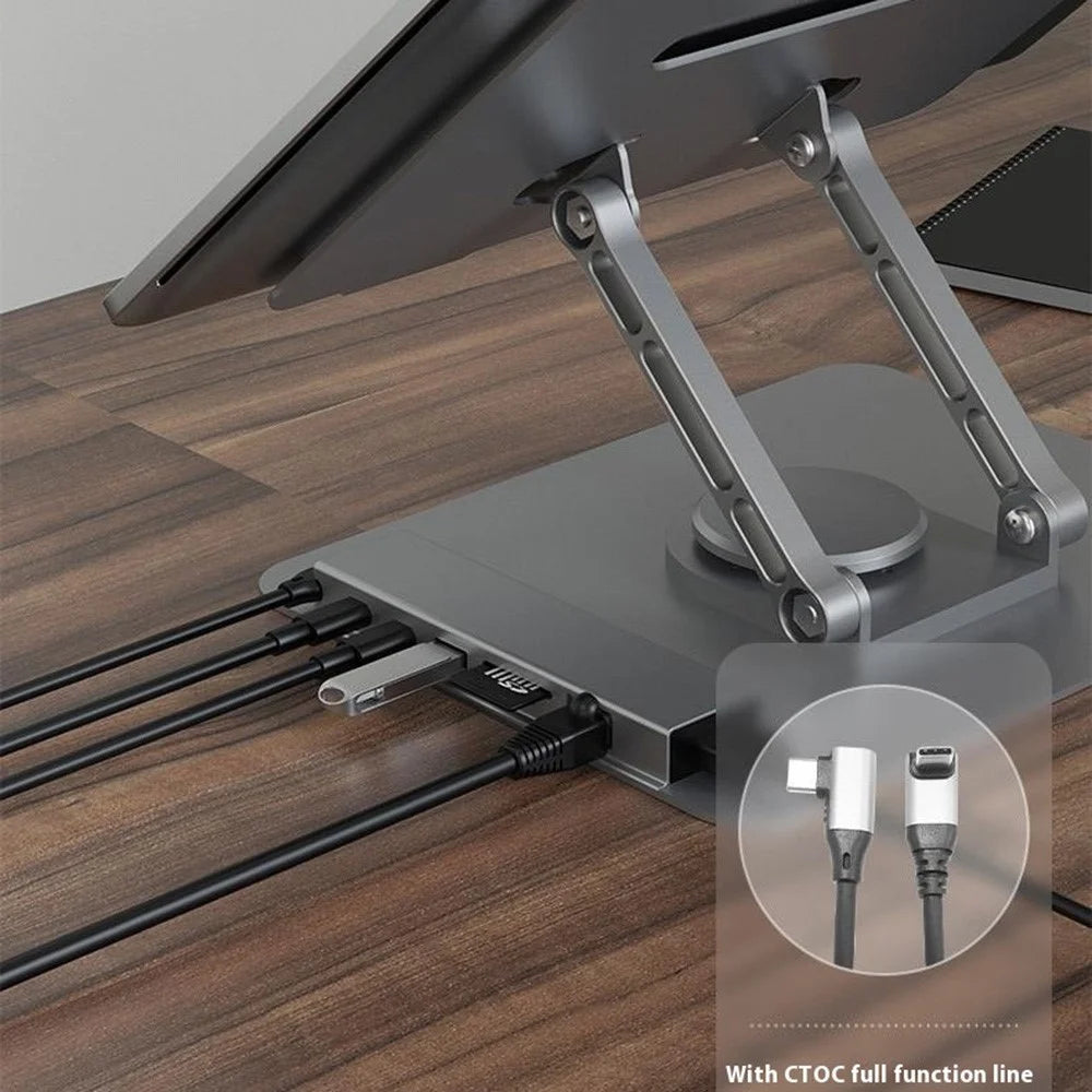 FX-2238 Foldable Laptop Stand with Docking Station, 4K HD + USB-A + USB-C + RJ45 + SD / TF Reader - 4