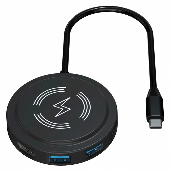 FX-2318A 6-in-1 Type-C Hub 15W Wireless Charger Round Docking Station with 4K HD Output - 1