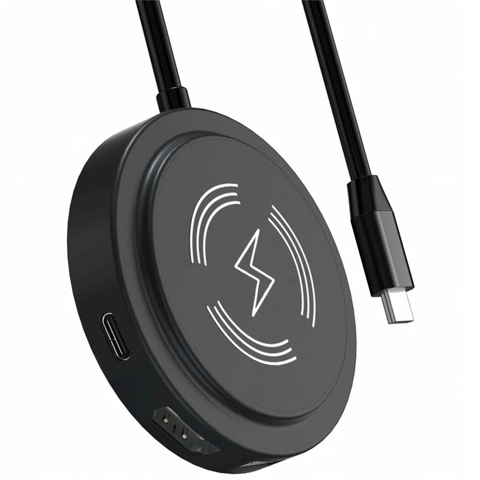 FX-2318A 6-in-1 Type-C Hub 15W Wireless Charger Round Docking Station with 4K HD Output - 6
