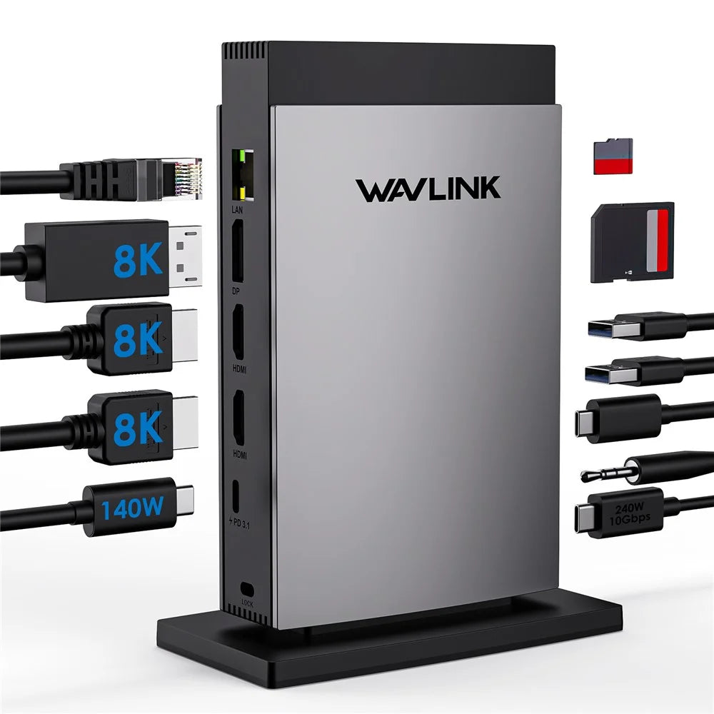 WAVLINK WL-UMD26 11-in-1 USB-C Docking Station with 8K HD, 8K Displayport, and 140W PD 3.1 Charging - 2