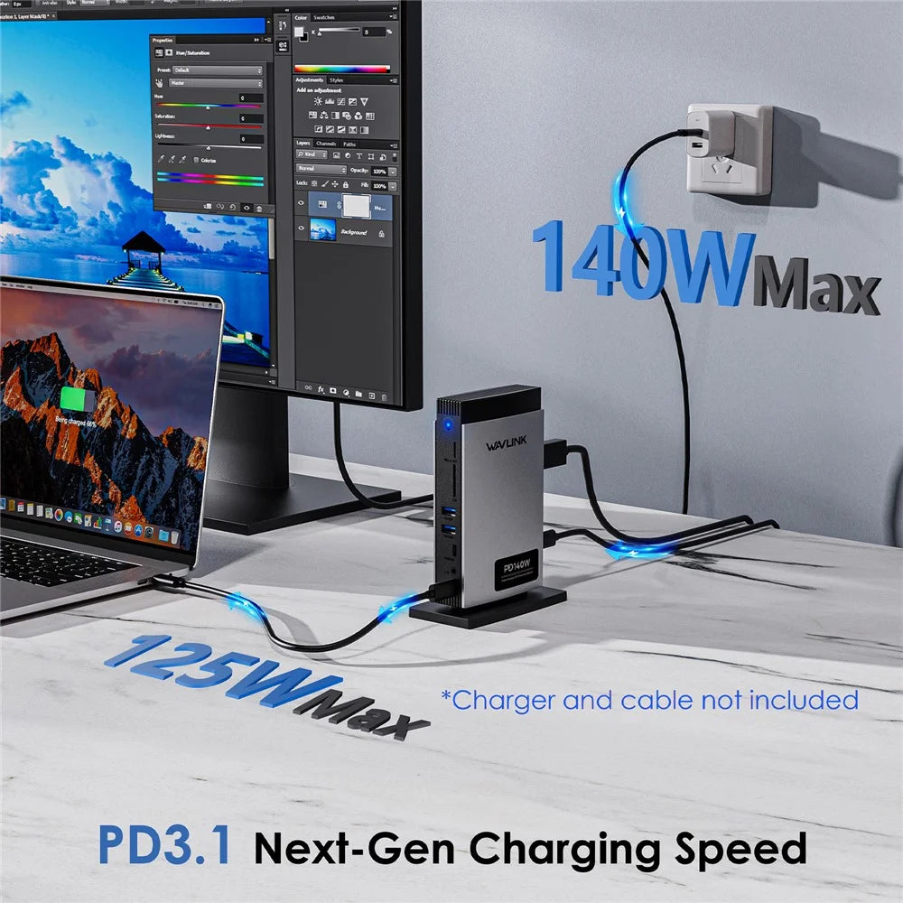 WAVLINK WL-UMD26 11-in-1 USB-C Docking Station with 8K HD, 8K Displayport, and 140W PD 3.1 Charging - 4