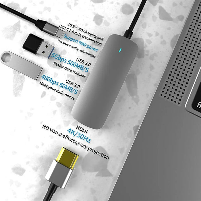 FX-1804H 4-in-1 Aluminum Alloy Type-C Hub with 2x USB-A, HD 4K and PD Charging USB-C - 2