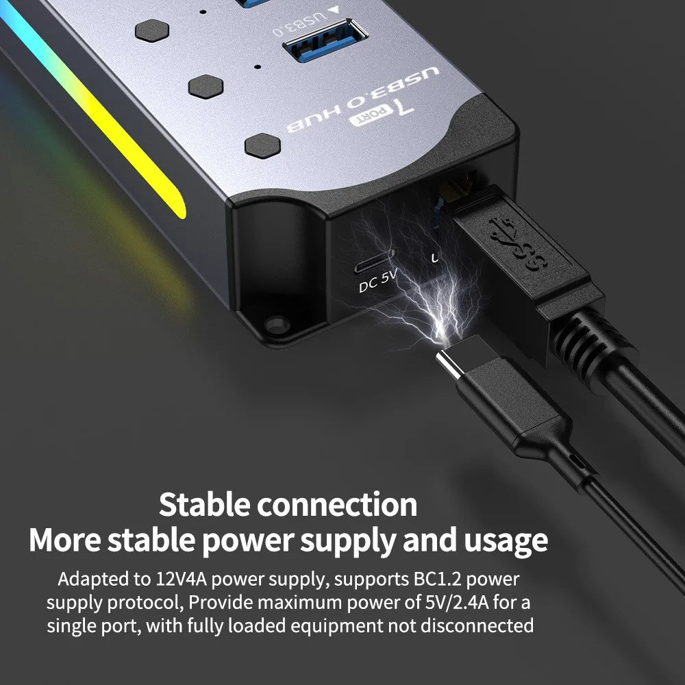 YX-H304 4 Port USB 3.0 Hub Splitter with Independent Switches and Light for PC  /  Smart TV - 3