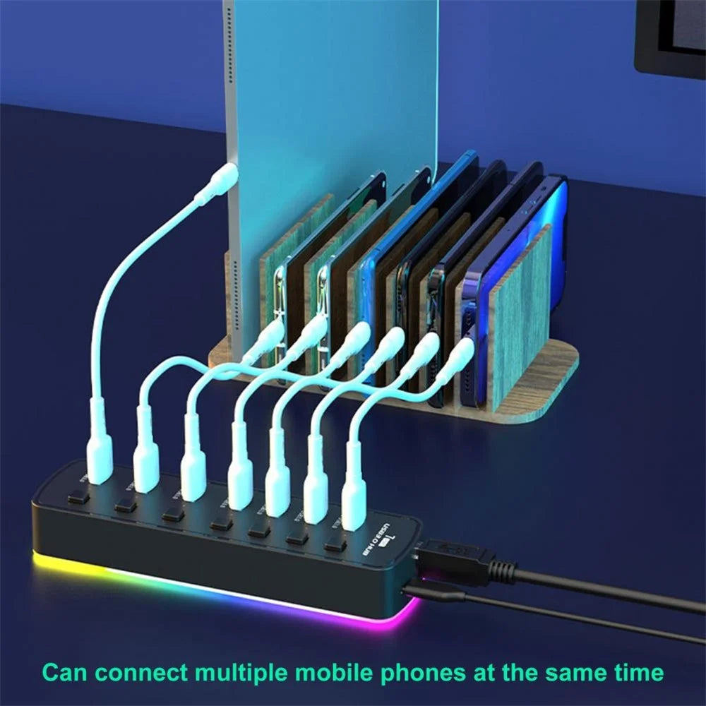 U307 7-Port USB 3.0 Hub Splitter with Individual Switches and 14 RGB Lighting Modes for Computer TV - 3