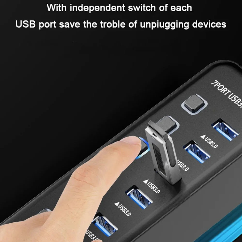U307 7-Port USB 3.0 Hub Splitter without LED Lights with Individual On / Off Switches for PC  /  Smart TV - 2