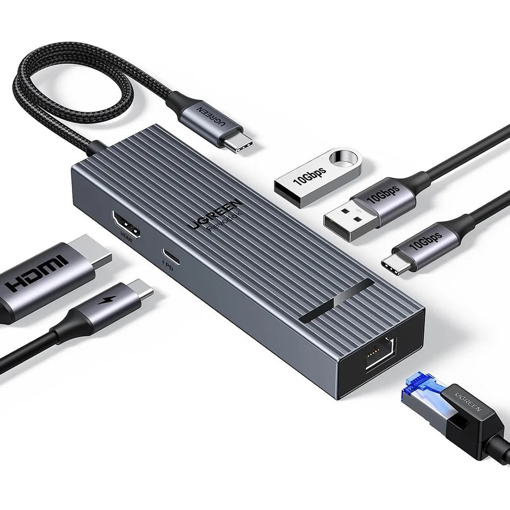 UGREEN 45364 6-in-1 USB-C Hub Gigabit Ethernet 4K 60Hz HD 100W PD Charging 10Gbps Data Transfer Adapter - 1
