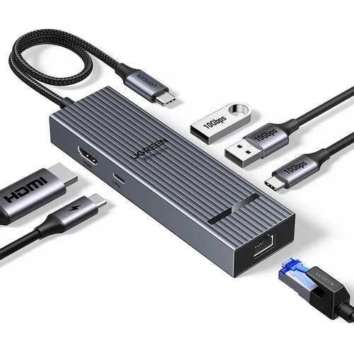 UGREEN 45364 6-in-1 USB-C Hub Gigabit Ethernet 4K 60Hz HD 100W PD Charging 10Gbps Data Transfer Adapter - 1