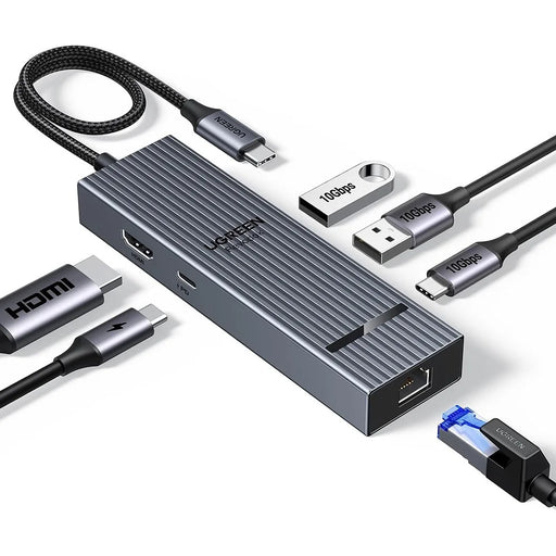UGREEN 45364 6-in-1 USB-C Hub Gigabit Ethernet 4K 60Hz HD 100W PD Charging 10Gbps Data Transfer Adapter - 1