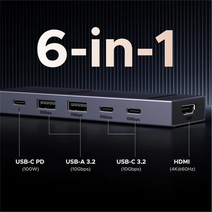 UGREEN 45363 6-in-1 USB-C Hub 10Gbps 4K 60Hz HD 100W Power Delivery Adapter - 5