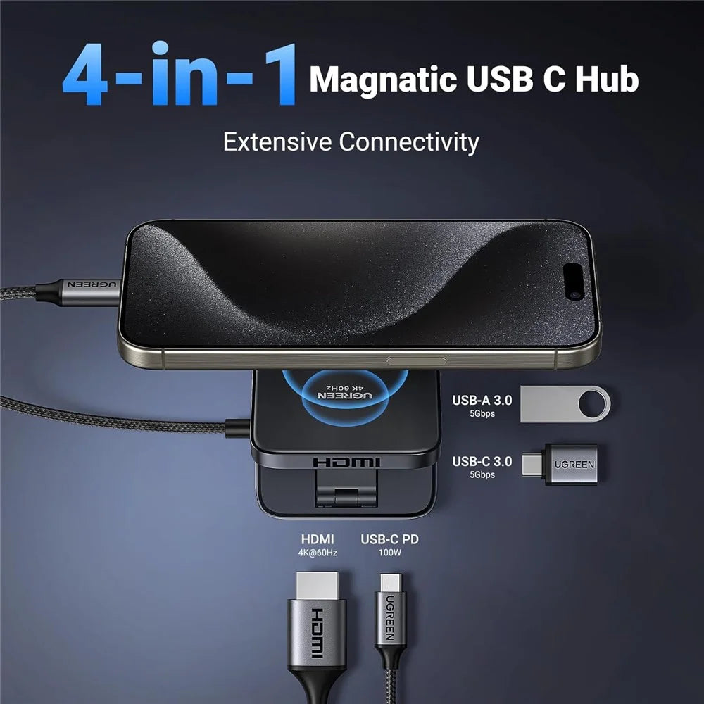 UGREEN USB C 4-in-1 Foldable Hub 4K 60Hz HD PD 100W USB 3.0 Docking Station For iPhone 15  /  16 Android Laptops - 3