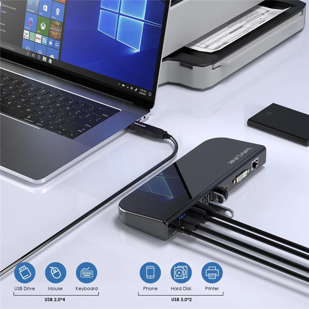 WAVLINK UG49DK1 13 In 1 USB-C Hub Dual Display Docking Station For Windows Mac Chrome Android - AU Plug - 5