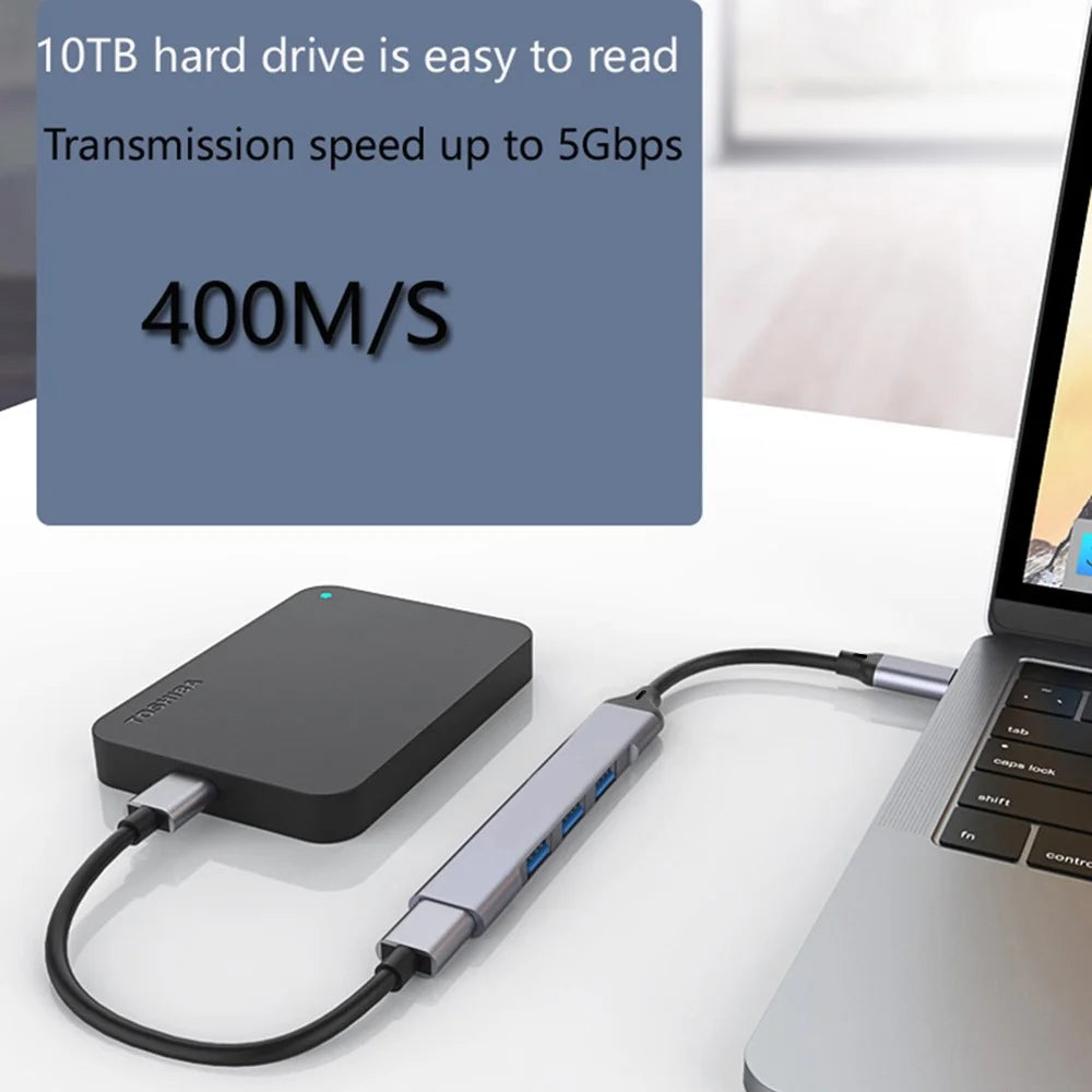 Type-C Hub 4 in 1 Expansion Dock USB3.0 + 3 x USB2.0 Adapter for Laptop Phone Tablet - 2