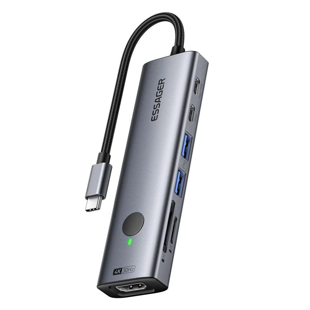ESSAGER 7 In 1 Expansion Hub with 4K 30Hz HD / Type C / USB 3.0 / SD TF Card Slot Docking Station - 1