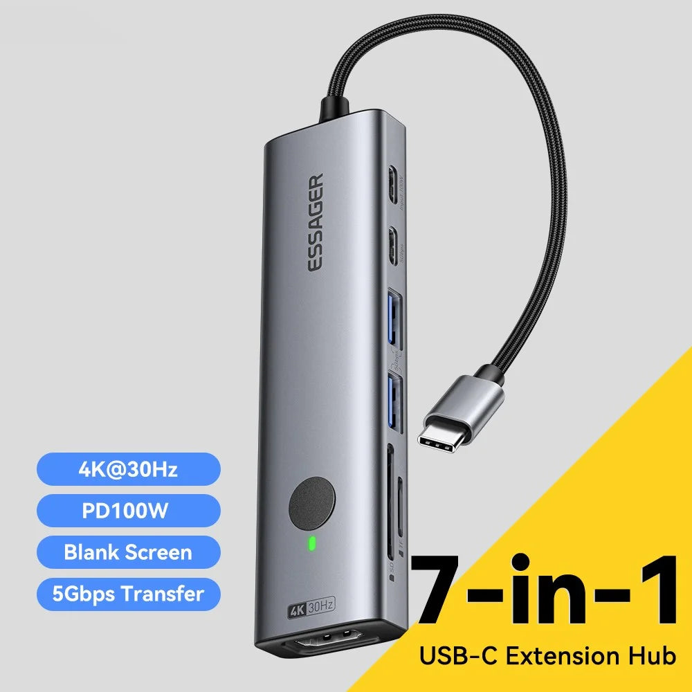 ESSAGER 7 In 1 Expansion Hub with 4K 30Hz HD / Type C / USB 3.0 / SD TF Card Slot Docking Station - 3